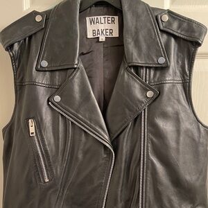 Walter Baker Black and Silver Leather Moto Vest